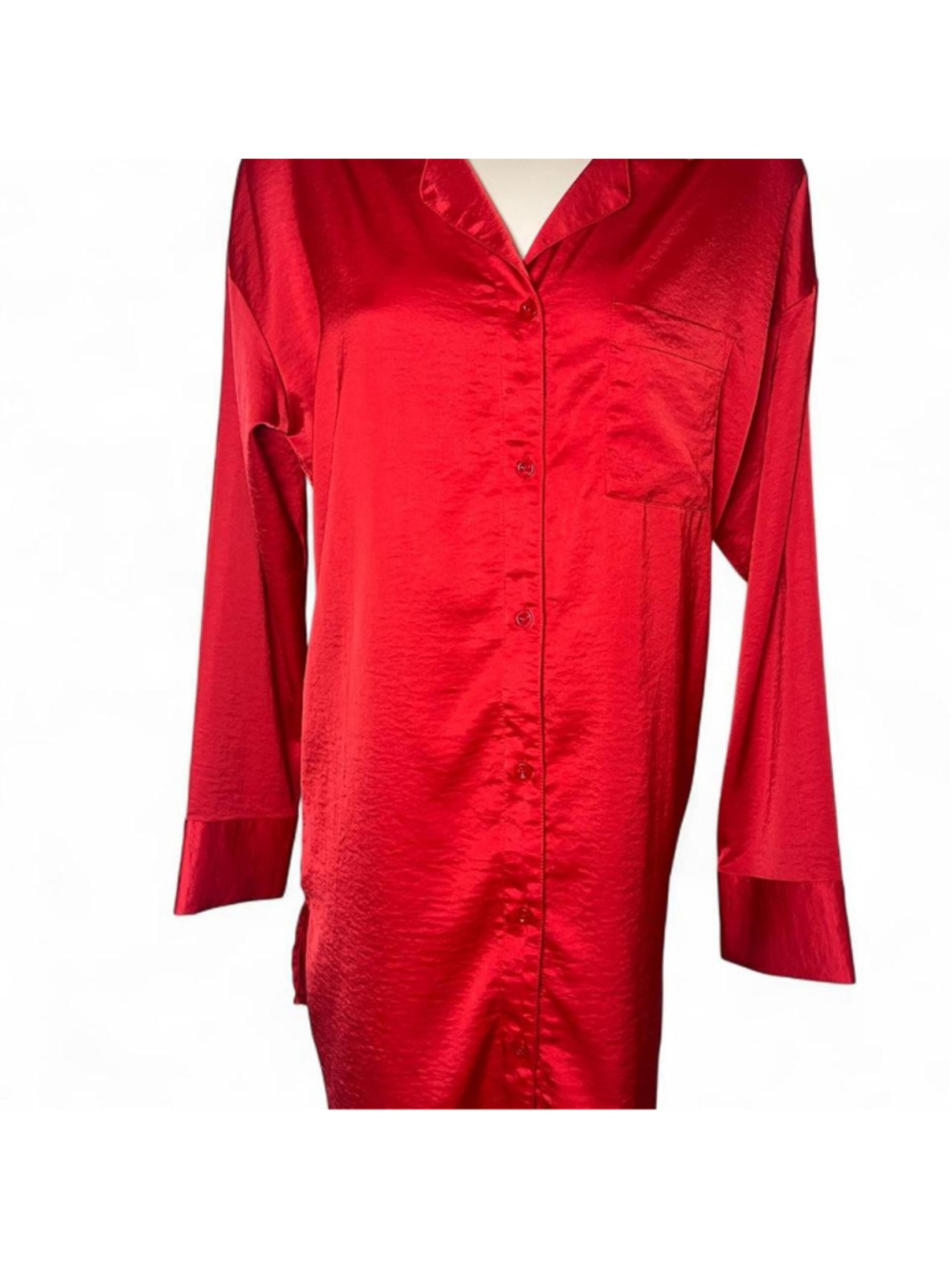 Auden Satin Button Down Shirt Dress Size M Red Loungewear Relaxation Pajamas
#s